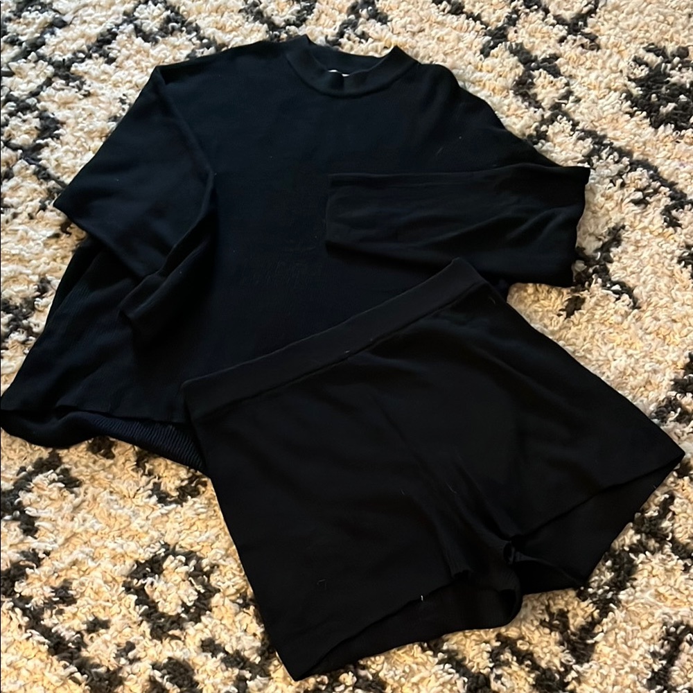 Black Long Sleeve Top and Shorts Set